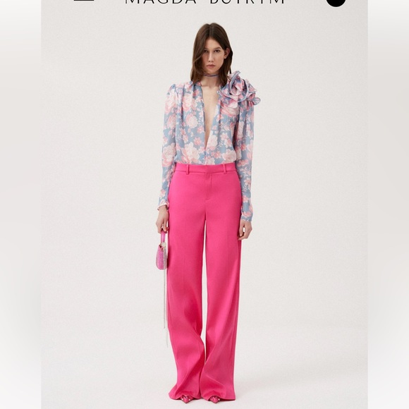 NEW Magda Butrym Wide leg tailored pants in fuchsia - Picture 3 of 4